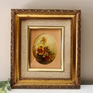 Vintage Floral Art Print in Gold Frame